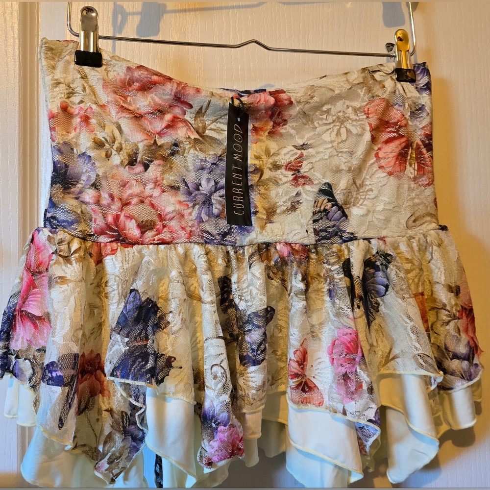 DOLLS KILL~Current Mood Tales Of Fantasy Mini Floral Fairy Skirt w/ Lace Overlay